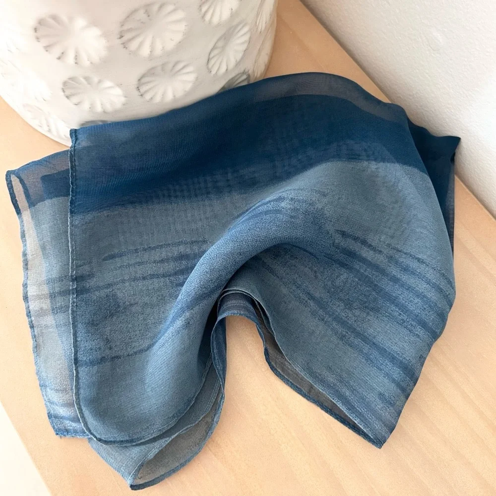 Navy Blue Stripes Sheer Lightweight Scarf